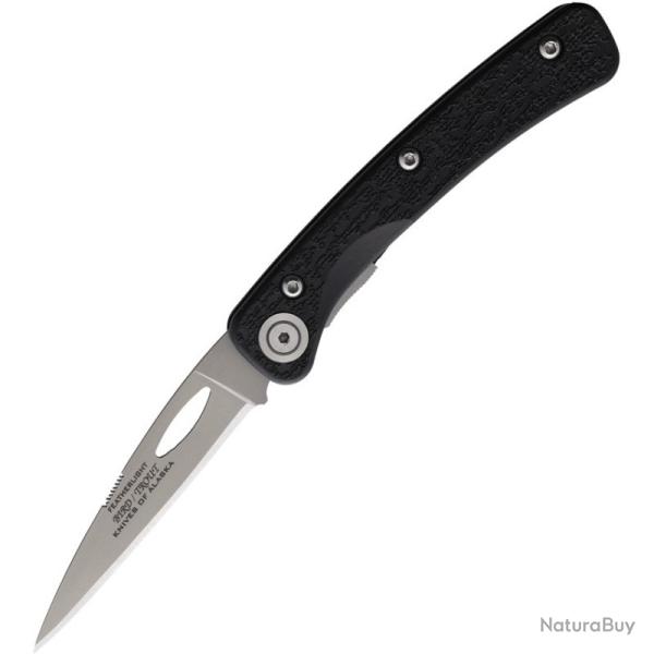 Couteau Knives Of Alaska Bird/Trout Lame Acier D2 Manche SureGrip Noir Linerlock Made In KOA00904FG