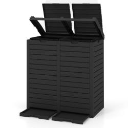 Poubelle ext&eacute;rieure 135 L &agrave; double seau tri efficace moderne pour cour et terrasse en PP noir 20_00