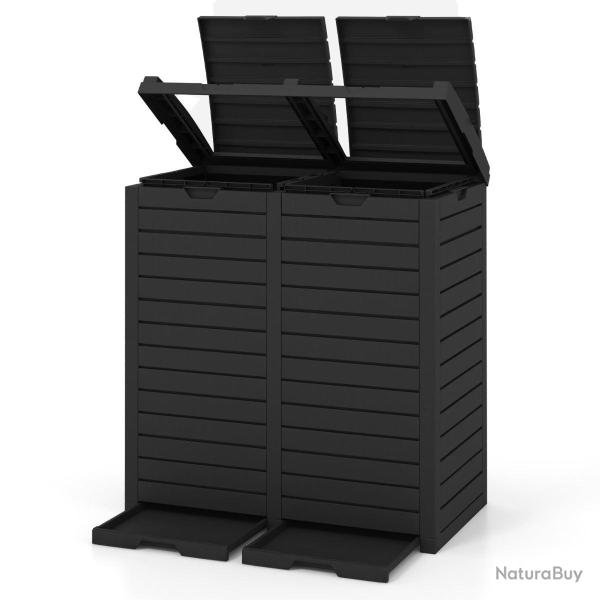 Poubelle ext�rieure 135 L � double seau tri efficace moderne pour cour et terrasse en PP noir 20_00