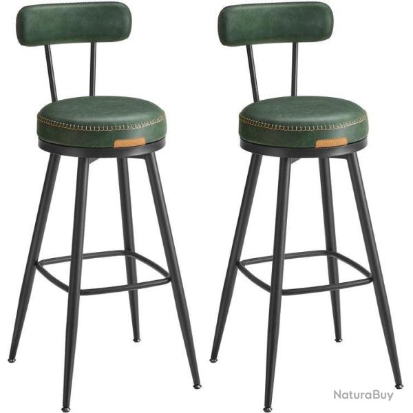 Lot de 2 tabourets de bar design moderne 57 x 57 x 101 cm confort assise ergonomique en acier vert