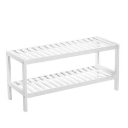 &Eacute;tag&egrave;re &agrave; chaussures 70 x 26 x 33 cm style moderne rangement pratique pour entr&eacute;e en bambou blanc 1