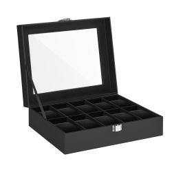 Bo&icirc;te &agrave; montres avec coussins amovibles polyvalente 20,2 x 25,5 x 7,8 cm en MDF noir 12_0008388