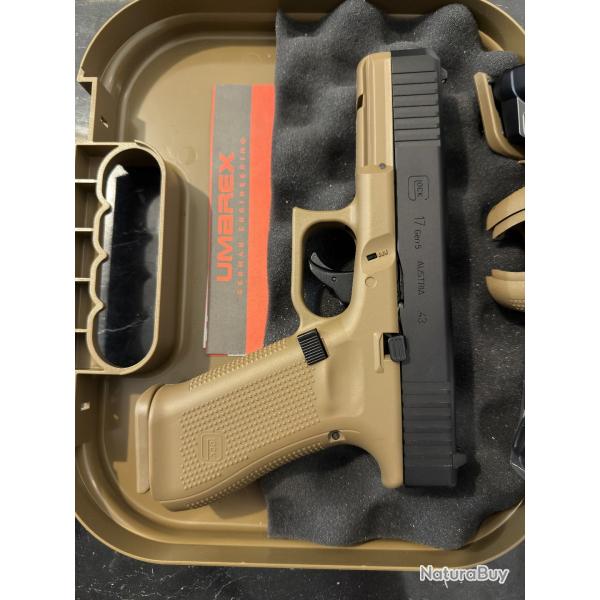 Pistolet DEFENSE GLOCK 17 GEN5 T4E CAL 0.43 CO2 TAN 5 JOULES UMAREX.