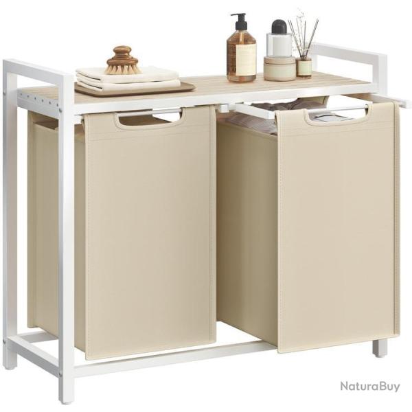 Panier � linge moderne avec �tag�re 73 x 33 x 72 cm rangement pratique salle de bain en MDF beige c