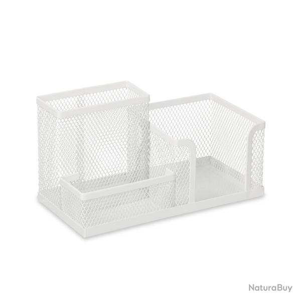 Organiseur de bureau � 3 compartiments design moderne rangement �pur� 30 x 15 x 10 cm en m�tal blan