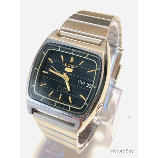 Montre Vintage Seiko 5 Automatique Cal. 6309-6240, Bo�tier Coussin, Cadran Noir et Or, 1985