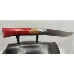 1-Opinel N&deg;08 custom - Olivier & r&eacute;sine rouge - nid d'abeille aluminium