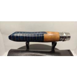 4-Opinel N&deg;08 custom - Olivier & r&eacute;sine bleu p&eacute;trole - Nid d'abeille aluminium