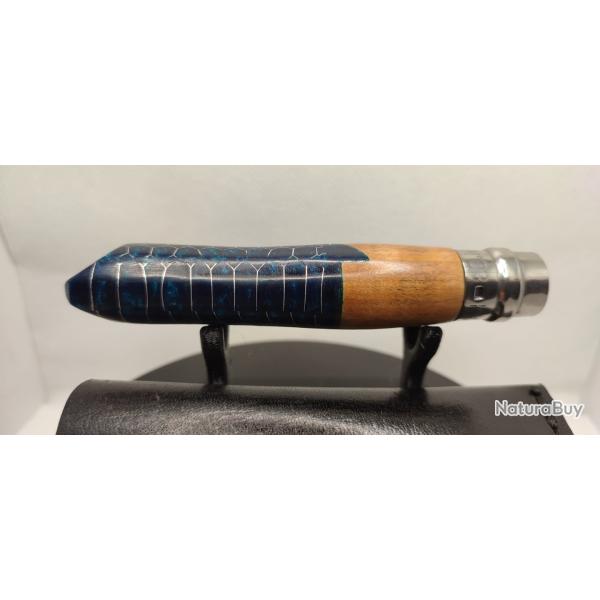 4-Opinel N�08 custom - Olivier & r�sine bleu p�trole - Nid d'abeille aluminium