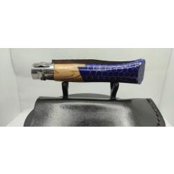 5-Opinel N&deg;08 custom - Olivier & r&eacute;sine bleu roi - Nid d'abeille aluminium