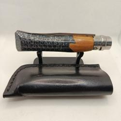 11 - Opinel N&deg;8 custom noir et gris - R&eacute;sine nid d'abeille - Carbone - &Eacute;tui cuir offert
