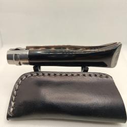 B - Opinel N&deg;8 custom corne de buffle - Lame carbone - &Eacute;tui cuir offert