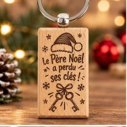 Le P&egrave;re No&euml;l a perdu ses cl&eacute;s !- Porte cl&eacute;s en bois rectangulaire