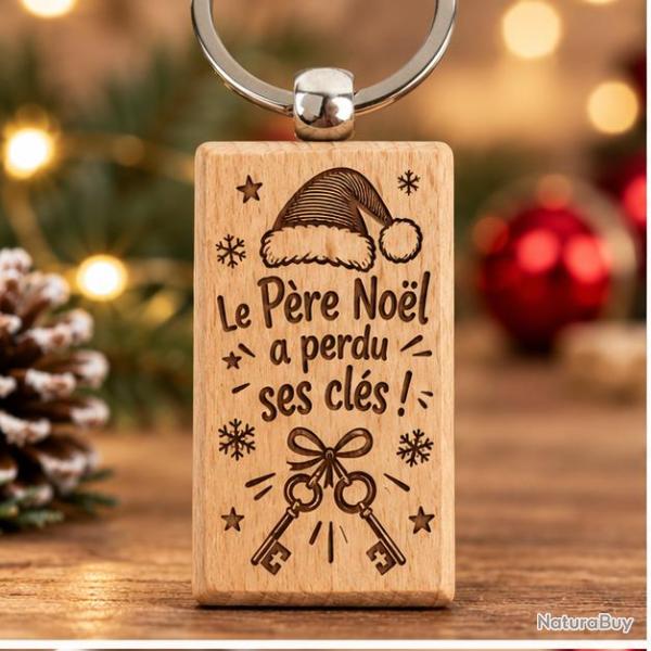 Le P�re No�l a perdu ses cl�s !- Porte cl�s en bois rectangulaire