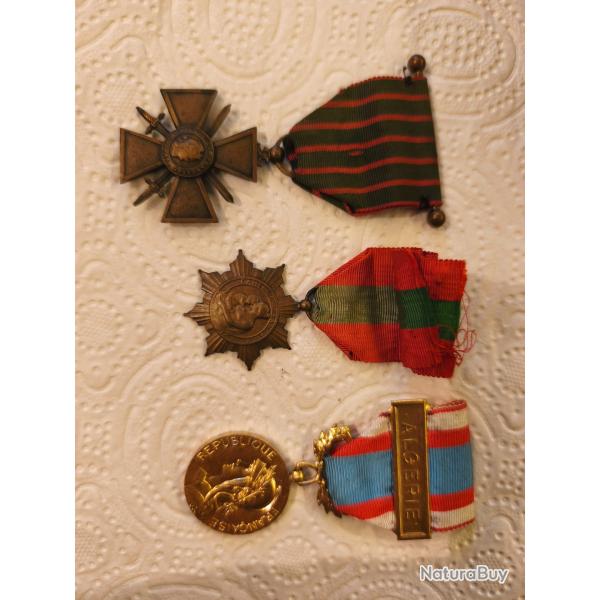 Lot de 3 m�dailles anciennes fran�aises origine guerre d'Alg�rie AFN bon �tat