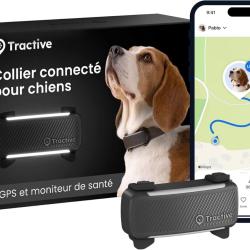 Collier Connect&eacute; GPS Chien Suivi GPS Direct Alertes Anti-Fugue Sant&eacute; Moniteur de Signes Vitaux Noir