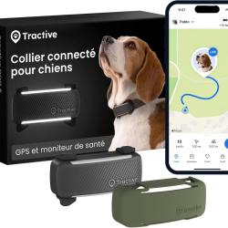 Collier GPS Chien Suivi GPS Direct Alertes Anti-Fugue Bundle Coque Olive Moniteur de Signes Vitaux