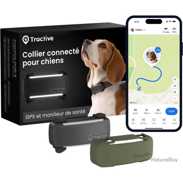 Collier GPS Chien Suivi GPS Direct Alertes Anti-Fugue Bundle Coque Olive Moniteur de Signes Vitaux