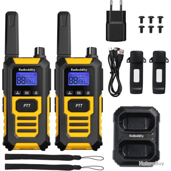 Talkie Walkie PMR 2Ps HD-1 159 codes Etanche IP67 USB-C SOS 16 canaux CTCSS/DCS Appel de Groupe