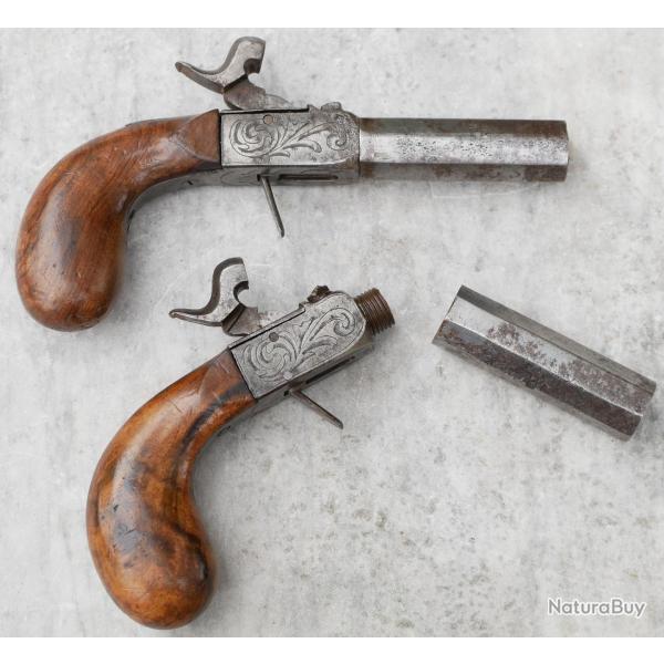 Rare paire homog�ne pistolets percussion coffre calibre 13 mm ref SDD26PIS002