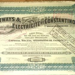 Action Tramways et Electricit&eacute; de Constantinople Action Belgique 1914 Franc