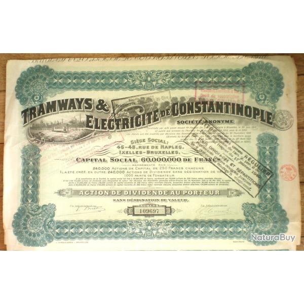 Action Tramways et Electricit� de Constantinople Action Belgique 1914 Franc