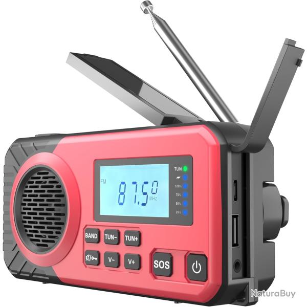 Radio Solaire Urgence Manivelle Batterie 5000mAh USB M�t�o SOS Blackout FM R�cepteur Mondial Lampe