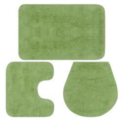 Ensemble tapis salle de bain coton vert 3 pi&egrave;ces doux absorbant facile entretien