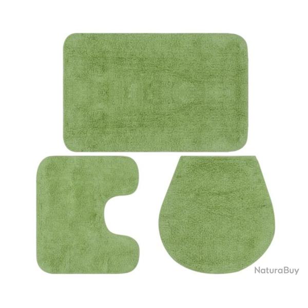 Ensemble tapis salle de bain coton vert 3 pi�ces doux absorbant facile entretien