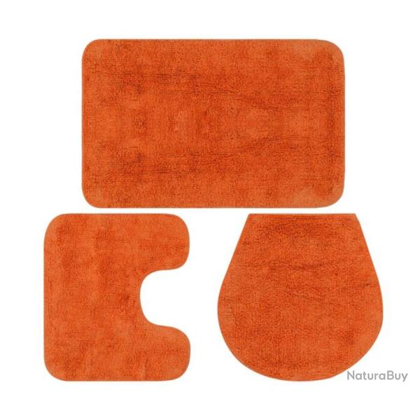 Ensemble tapis salle de bain coton orange 3 pi�ces doux absorbant facile entretien