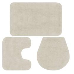 Ensemble tapis salle de bain coton blanc 3 pi&egrave;ces doux absorbant facile entretien