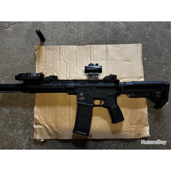 PACK AIRSOFT : Fusil d'assaut M4 Shinobi Black (Saigo) + Viseur + Silencieux + Batterie et Chargeur