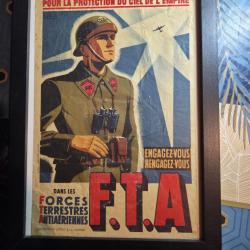 affiche FTA  21x29,7 cm des forces terrestre antia&eacute;riennes &eacute;poque vichy