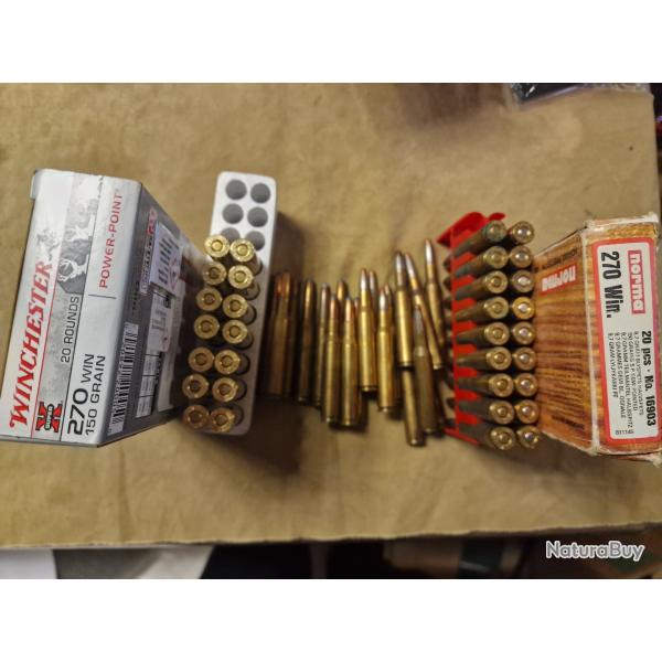 Lot de 53 cartouches cal 270 Win. Mise � prix 1� sans prix de r�serve !!!