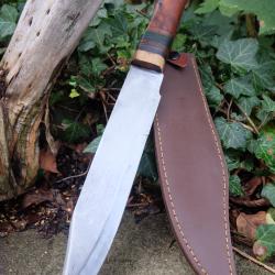 Couteau de Gaucho Argentin Bowie Lame Acier Carbone 1055 Etui Cuir Manche Bois Fabric Artisanale 01