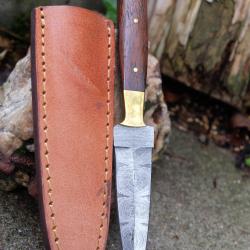 Couteau Dague Scottish Dirk Lame Acier Damas 256 Couches Manche Rosewood Etui Cuir Fab Artisanale