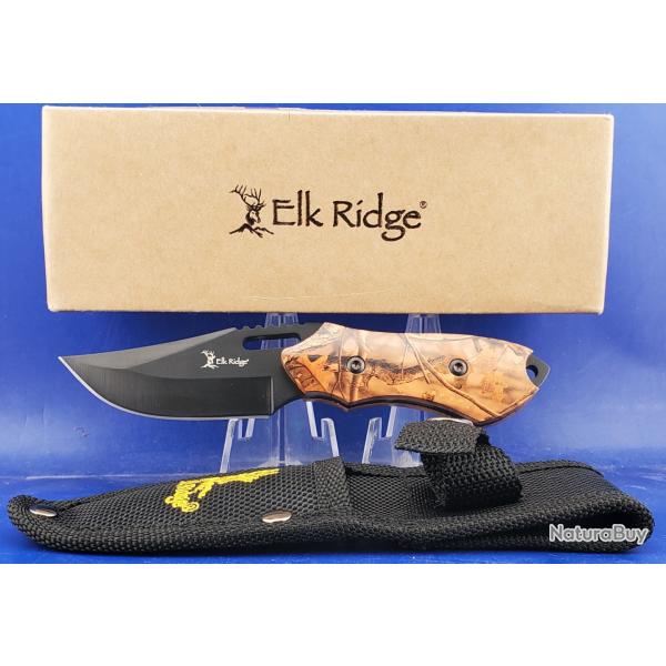 Couteau Elk Ridge Fixe Camo Rose Lame Acier Acier Inoxydable Manche Pakkawood Camo Etui Black Nylon