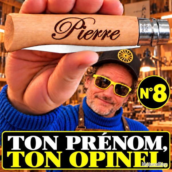 Couteau Opinel n�8 inox personnalis� pr�nom - cadeau papa grav�