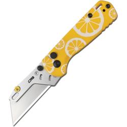 Couteau CJRB Boxer Lemon Lame Acier Manche G10 Jaune Button Lock J1967LM