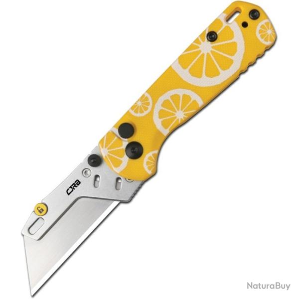 Couteau CJRB Boxer Lemon Lame Acier Manche G10 Jaune Button Lock J1967LM