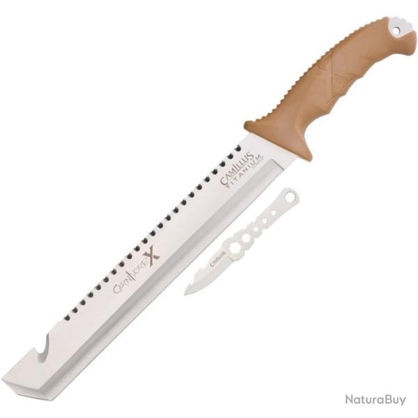 Couteau Fixe Camillus Carnivore X 2 Lames Acier 440 Manche Zytel Sable �tui Nylon CM19236