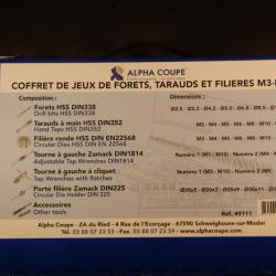 Coffret ALPHA COUPE R&eacute;f : 49111 / Jeux de forets - Tarauds - Fili&egrave;res M3 a M12