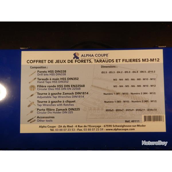 Coffret ALPHA COUPE R�f : 49111 / Jeux de forets - Tarauds - Fili�res M3 a M12