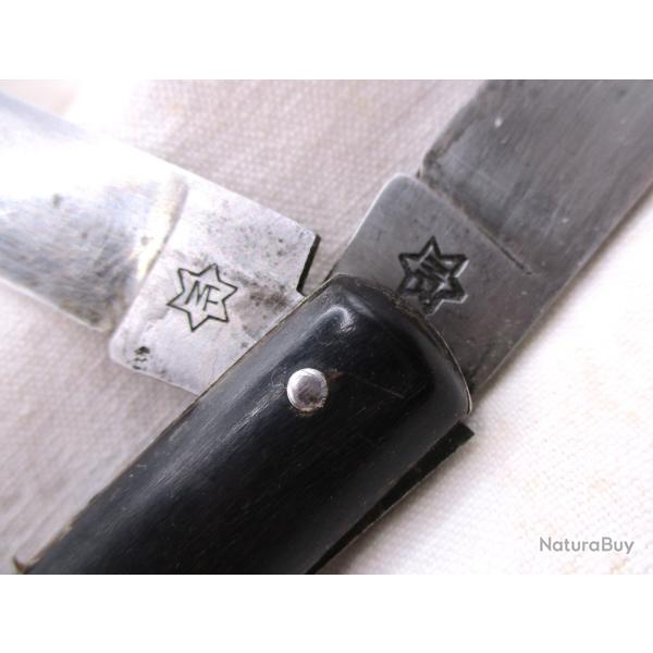 couteau ancien, serpette, gr�ffoir, MF, Manufrance, 2 lames