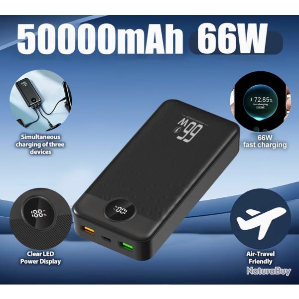 Batterie Externe avec Charge Rapide PD - Entr�e USB-C/USB grande capacit� 50 000 mhA