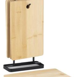6 planches &agrave; d&eacute;couper 15x26cm en bambou avec support m&eacute;talique noir &agrave; personnaliser