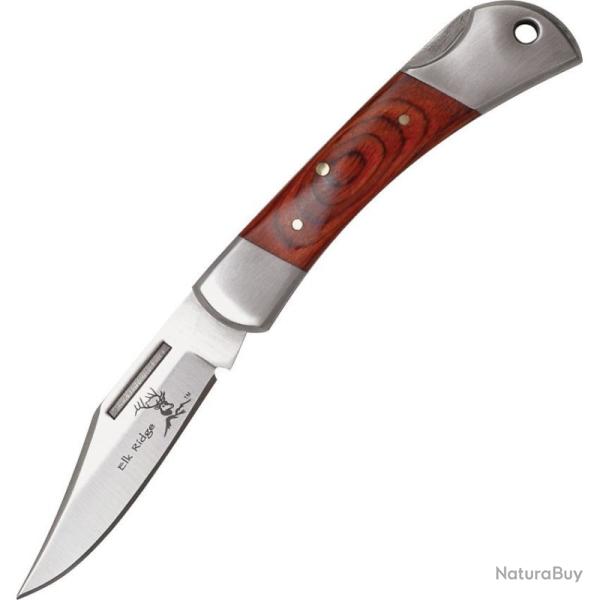 Couteau Pliant Elk Ridge Pakkawood Lame Acier 3Cr13 Manche Inox / Pakkawood Marron Lockback ER123W