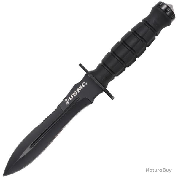 Couteau Fixe USMC Lame Acier 3Cr13 Manche FRN Noir �tui Nylon USMFIX3002BK