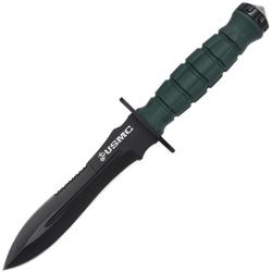 Couteau Fixe USMC Lame Acier 3Cr13 Manche FRN Vert &Eacute;tui Nylon USMFIX3002GN