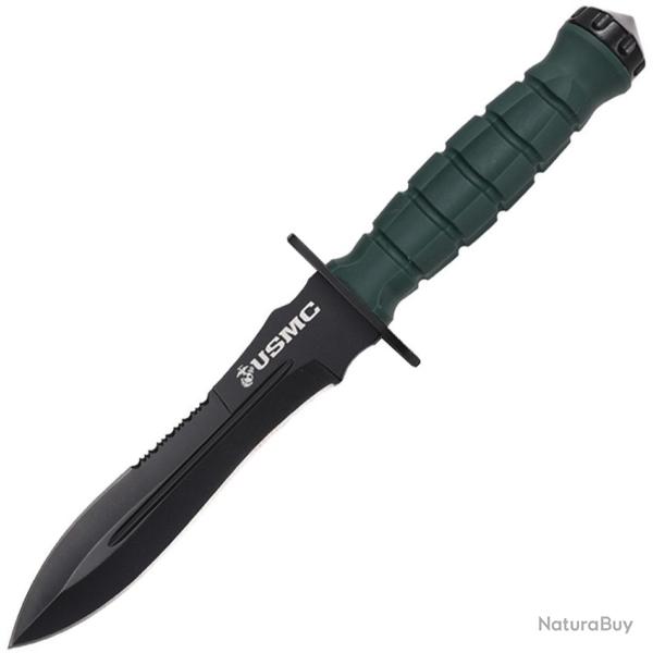 Couteau Fixe USMC Lame Acier 3Cr13 Manche FRN Vert �tui Nylon USMFIX3002GN
